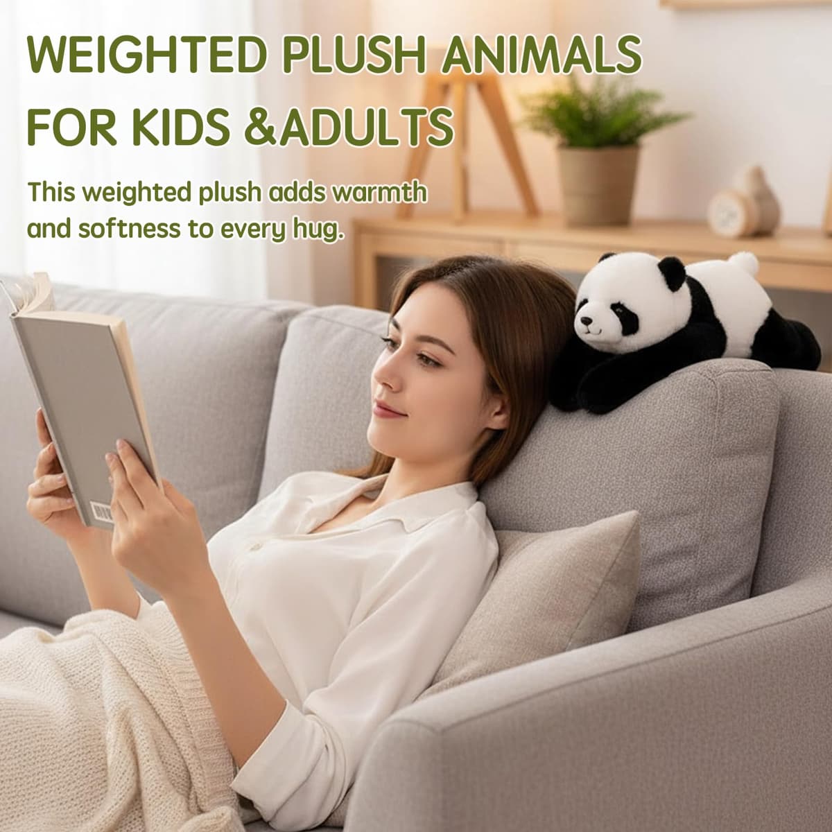 Weighted Plush Animals for Kids & Adults - Panda Teddy Bear Dinosaur Stuffed Toys, Hugging Pillow for Anxiety Relief & Sleep Support (Panda, 65cm) — view 5