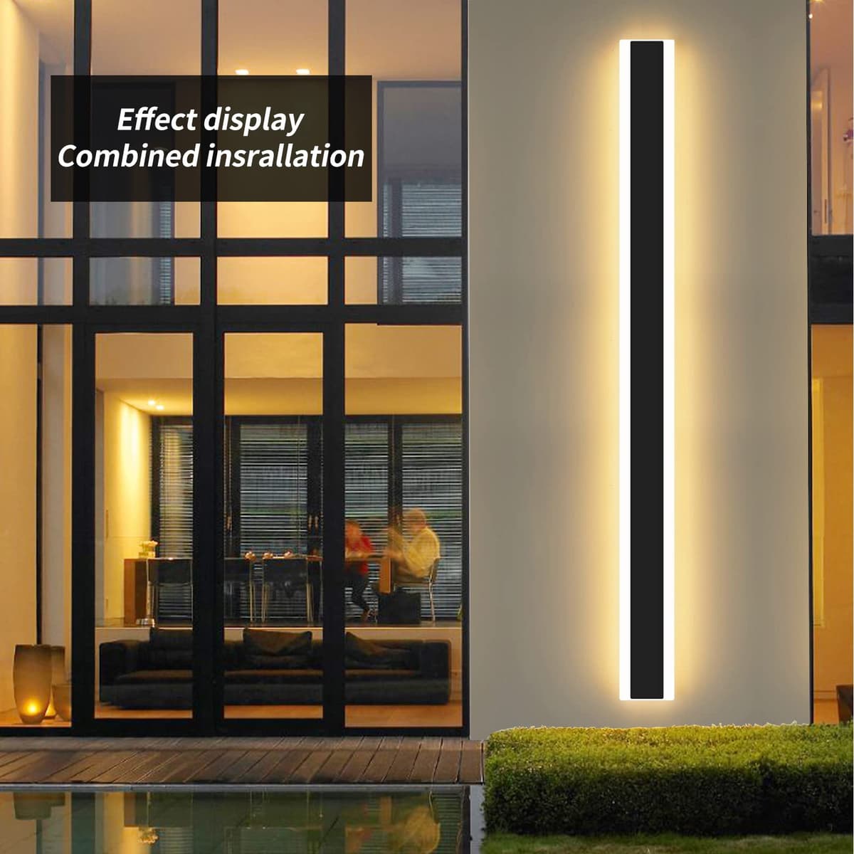 Mikeru 150cm Outdoor Garden Wall Light, 48w Color Change Outdoor Wall Lights Ip65 Rainproof Tricolor 3000k/4500k/6000k Wall Mounted LED Long Wall Lights Mains Powered for Hallway, Villa — view 5