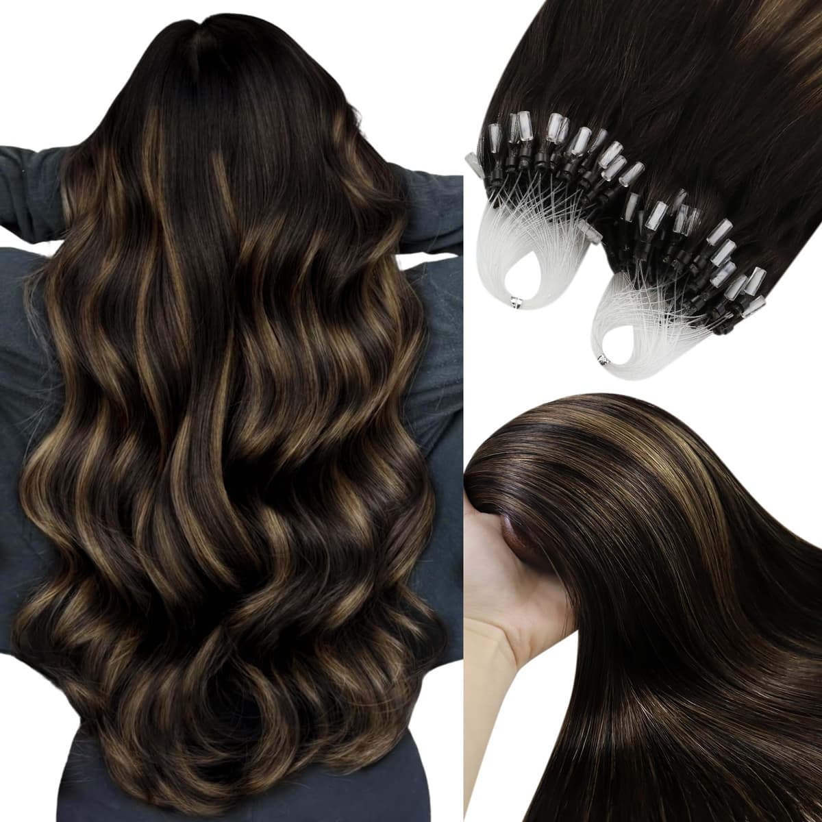 YoungSee Nano Hair Extensions Blonde 16inch Nano Beads Hair Extensions Warm Ash Blonde Highlight Bleach Blonde Nano Ring Hair Extension Highlight for School Soft Cold Fusion 50s 50g — view 30