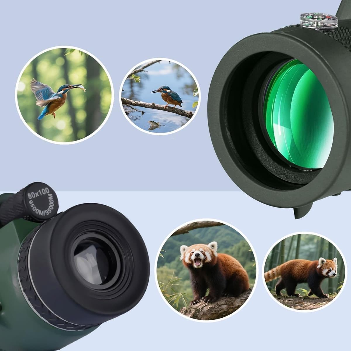10x50 High Powered Monocular Telescope, Compact Non-Slip Portable Monocular for Bird Watching, Camping, Hiking, Travel, Concerts and Outdoor Viewing（Green） — view 3