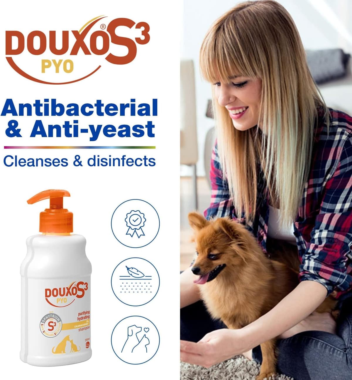 DOUXO S3 PYO Antibacterial and Antifungal Dog and Cat Shampoo - Hypoallergenic Fragrance - Veterinary Recommended and Clinica