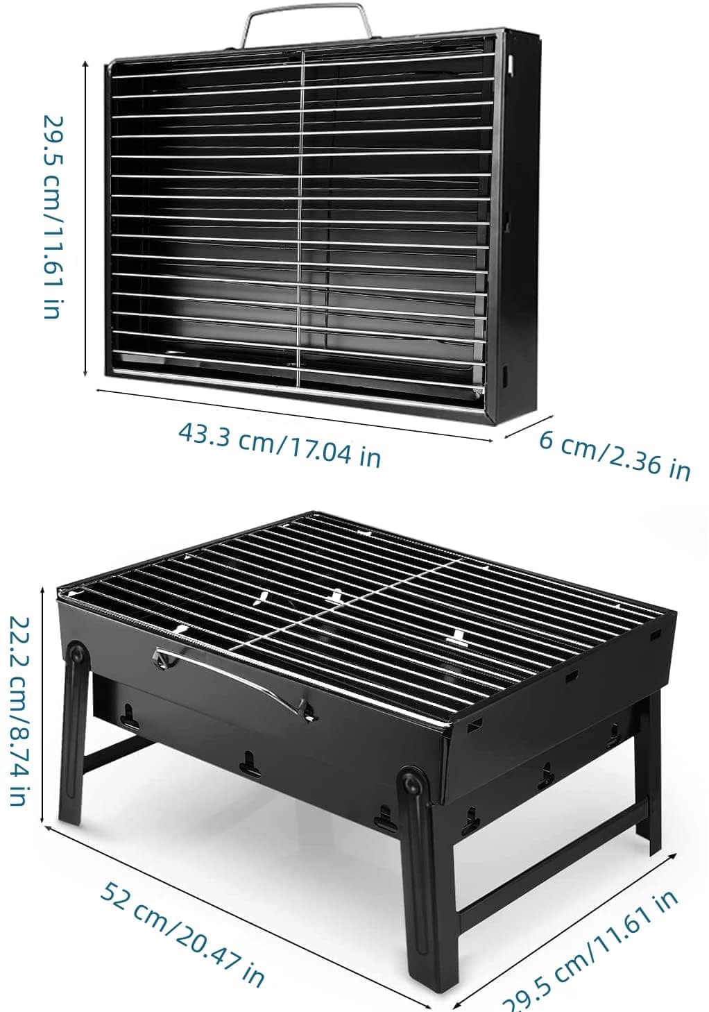 Uten Barbacoas Portátiles de Carbón, Parrilla de Acero Inoxidable para Ahumar y Acampar al Aire Libre, Char Broil BBQ Pit Grill (Mediano), Negro — view 3