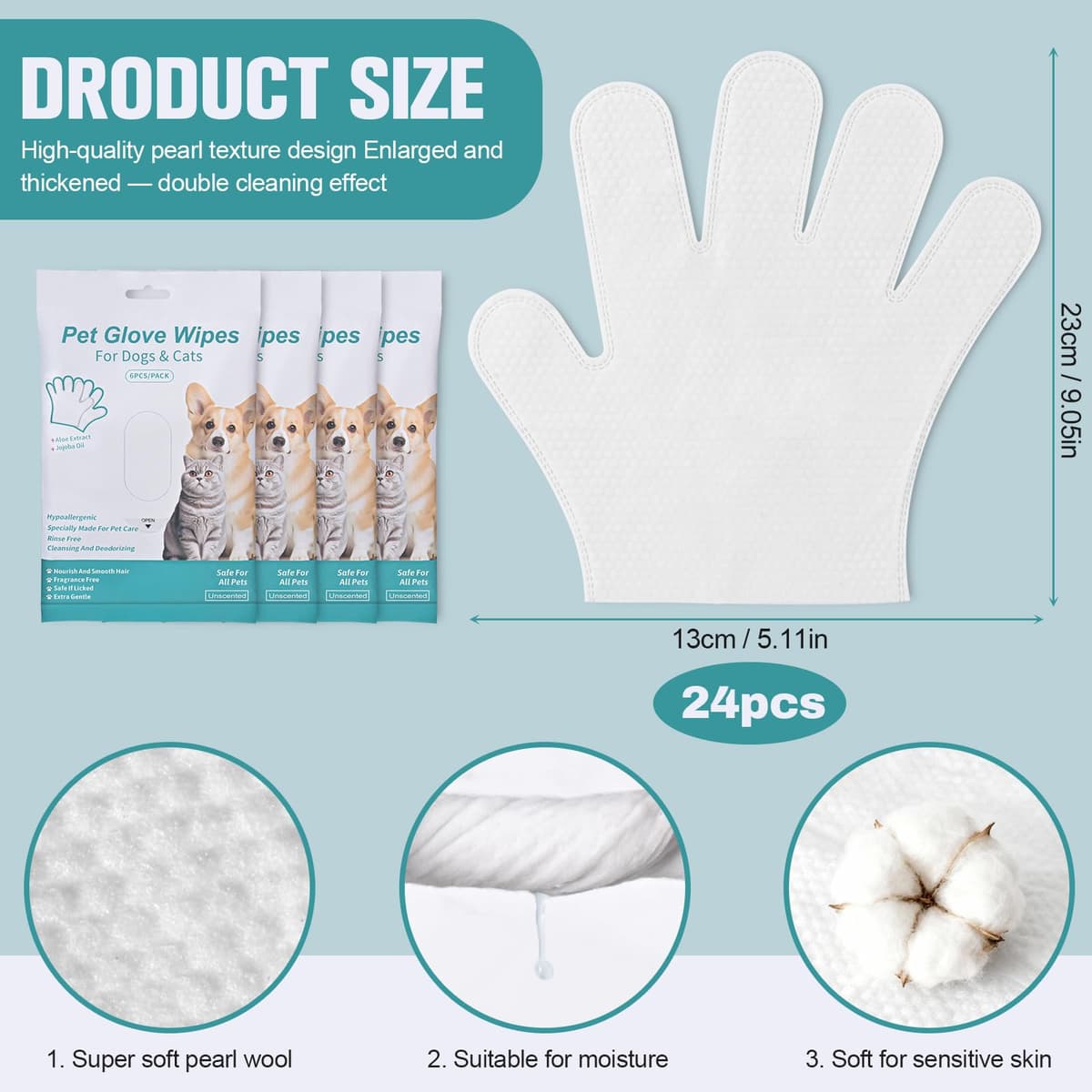 24 Piezas Guantes Lavar Perro Guantes Limpieza Hipoalergénicas Pet Wipes Guantes Cuidado Mascota para la Limpieza y el Cuidado Diario De Perros y Gatos — view 2