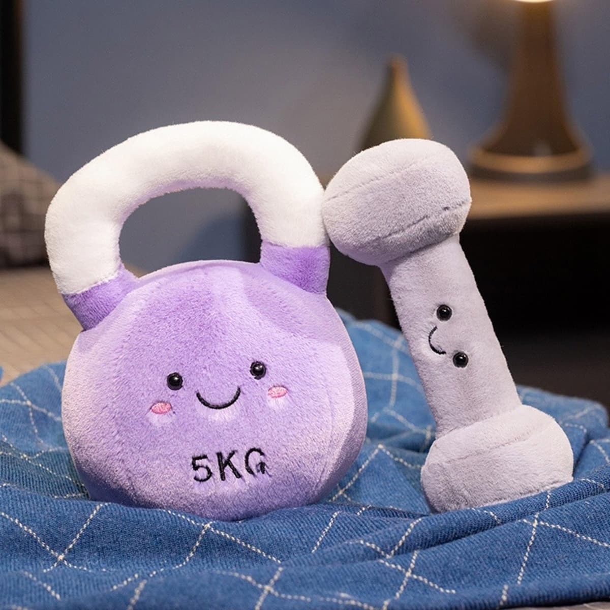 Baby Friendly Kettlebell Shaped Plush Toy Throw Pillow Early Learning Sensory Gift White Soft Gym Themed Stuffed Animals — view 4