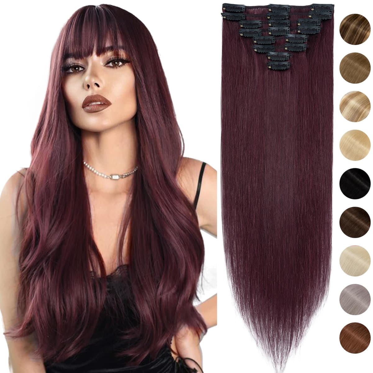 Silk-co 10inch Hair Extensions Clip in Hair Extension Human Hair #04 Medium Brown -Basic Thickness-Thin Weft- 8 Pieces Real Remy Straight Hair Extensions[50g] — view 88