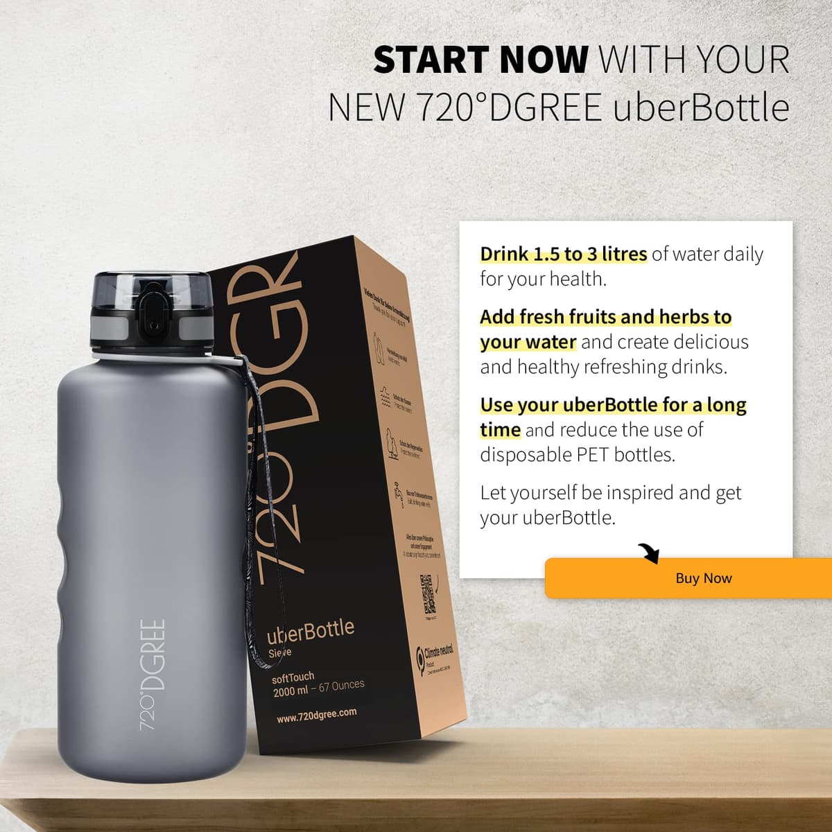 720°DGREE Botella uberBottle + colador – 350 ml, 500 ml, 650 ml, 1000 ml, 1,5 l, 2 l – Sin BPA – Botella de agua para deportes, escuela, niños, fitness, gimnasio, bicicleta, exterior – ligera — view 5