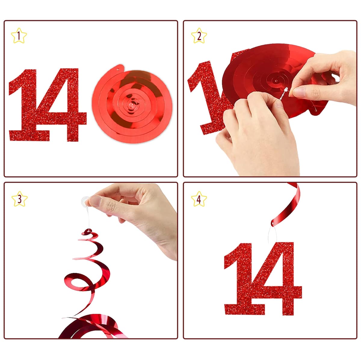 14th Birthday Decorations for Boys Girls - Black Red Glitter Happy 14th Birthday Letter Banner and Pennant Flags, Number 14 Foil Balloons and Hanging Swirls for 14 Years Old Children Party Supplies — view 4