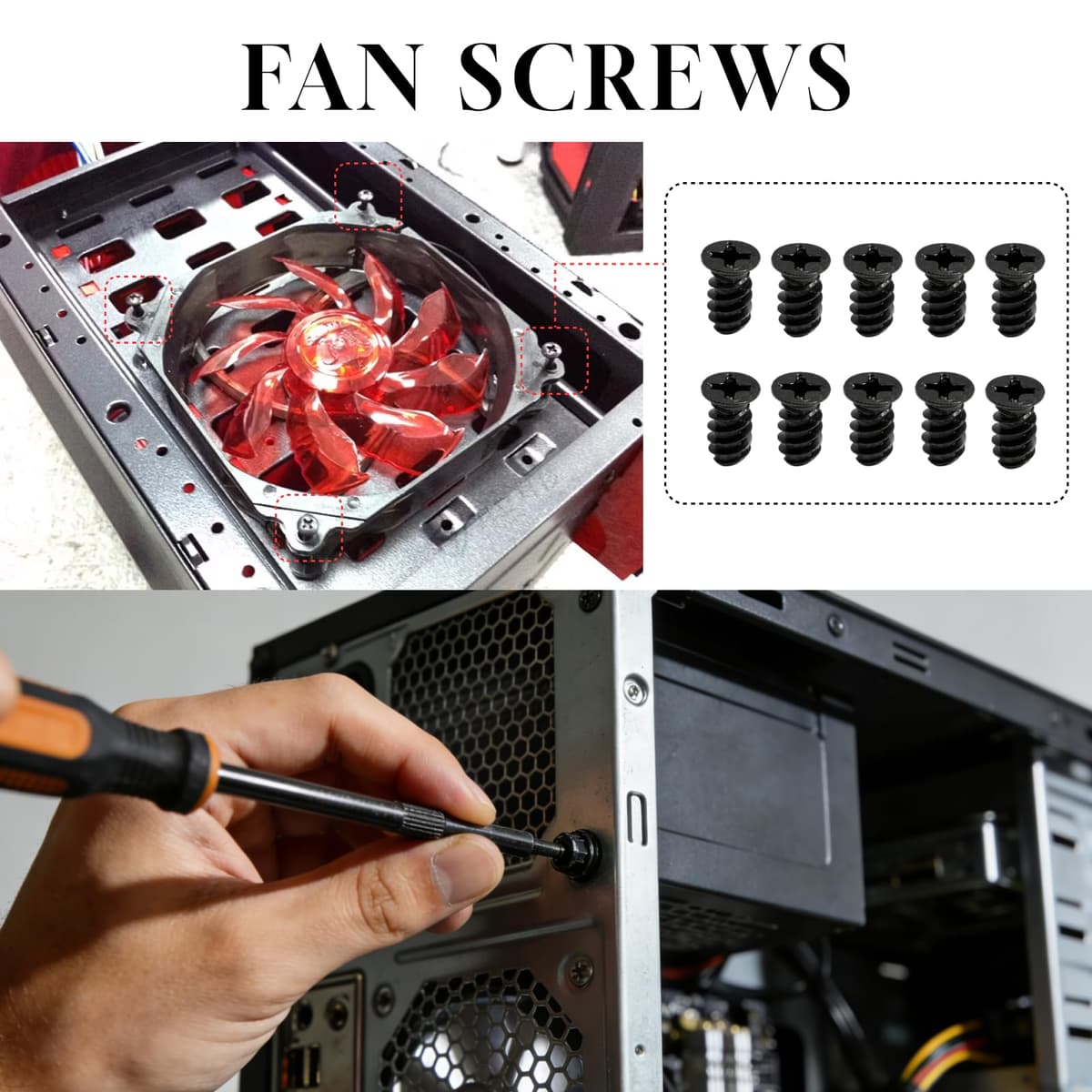 Lote de 80 Tornillos para Ventilador y Caja de PC–M5 x 10 mm y 6-32 x 30 mm en Acero al Carbono,Tornillos Autorroscantes para Radiador, Refrigeración Líquida y Montaje de Ventiladores de Ordenador — view 4
