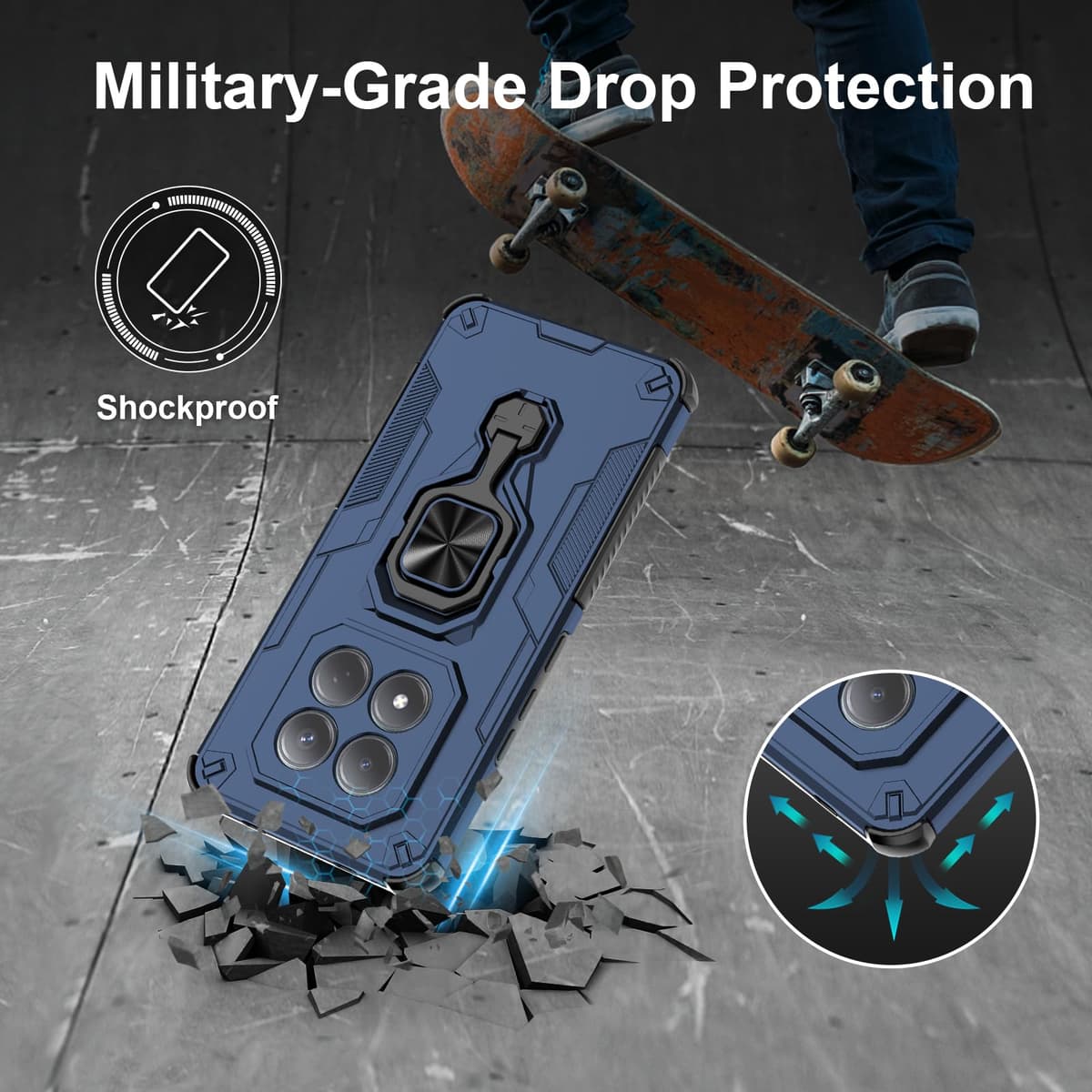 Funda para CMF Phone 2 Pro, Carcasa Antigolpes con Soporte anular metálico, Case Protectora de Grado Militar, Negro — view 537