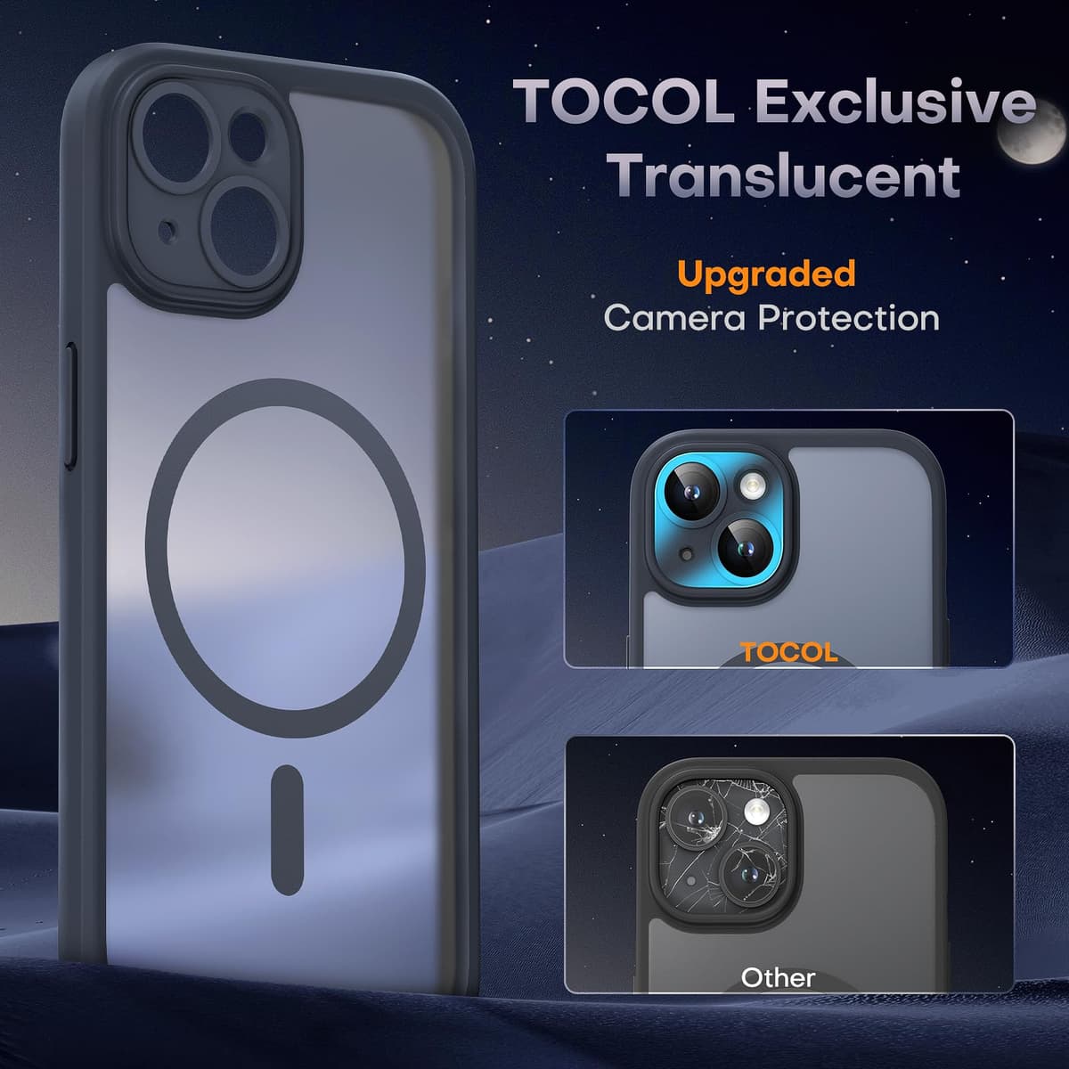 TOCOL Magnetic for iPhone 15 Case 6.1-Inch, Fit for MagSafe, Upgraded [Full Camera Protection], [14FT Military Grade Shockproof] Thin Slim Frosted Translucent Matte Back Phone Cover (Black) — view 5