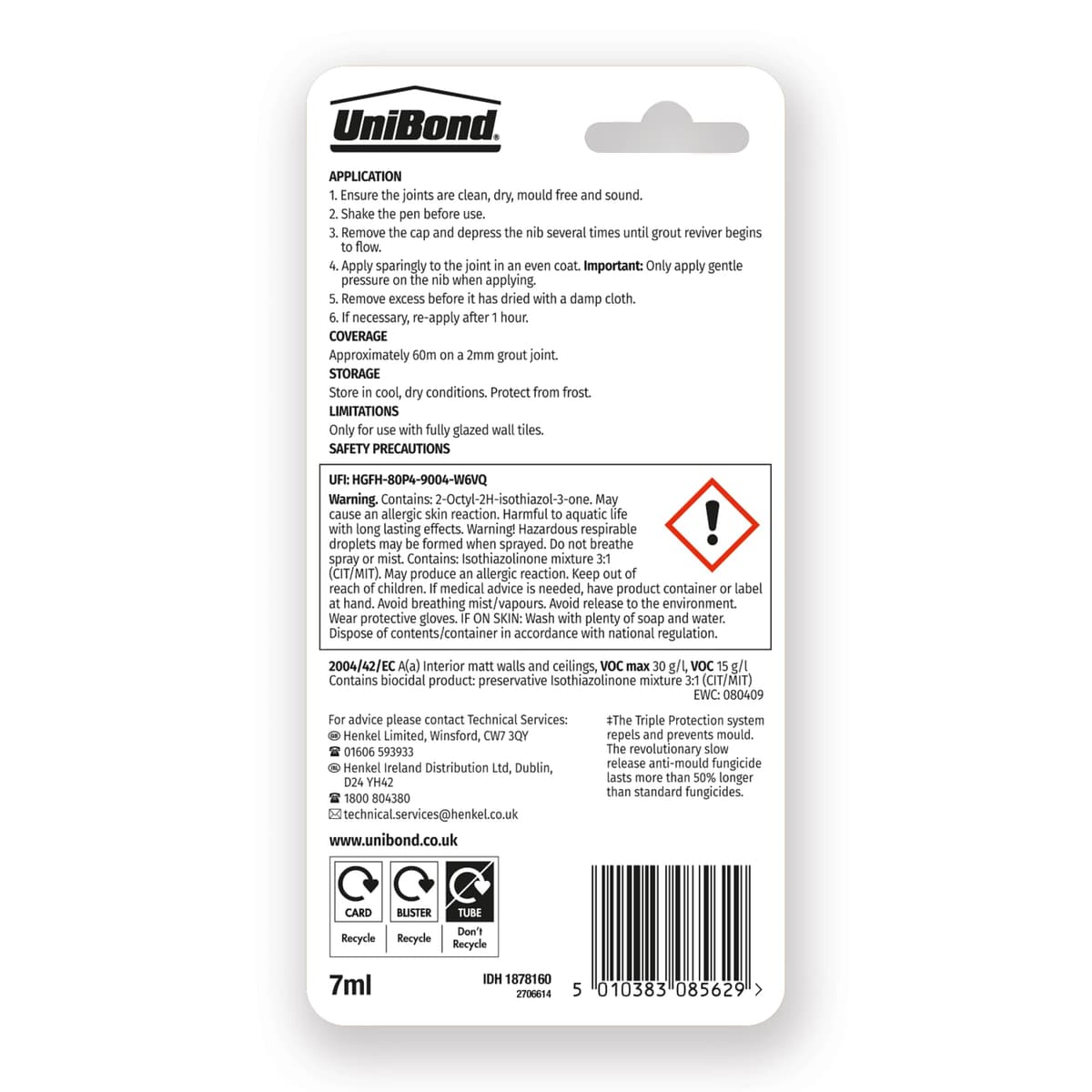 Unibond Grout Reviver Pen, White Grout Pen for Bathroom Grout Joints, Easy to Use Tile Grout Pen, Whitener for Restoring Discoloured & Faded Joints, 1x7ml — view 3