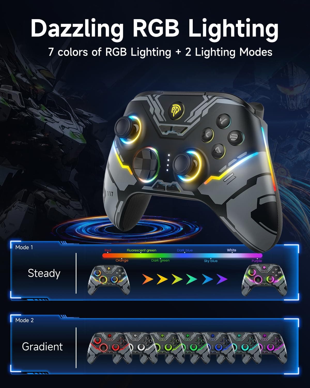 EasySMX X15 Wireless PC Controller with Hall Triggers, Hall Joysticks, Enhanced Bluetooth Game Controller,No Drift No Deadzone effect, Compatible with Windows PC, Android, Steam and Switch — view 2