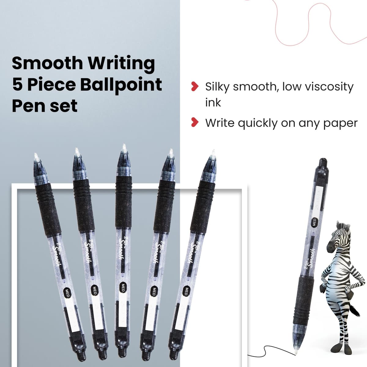 Zebra Pen Z Grip Black Ballpoint, Smooth & Comfortable Pens With Pocket Clip, Retractable Ballpoint, Reliable Black Biro Pens Multipack For Everyday Use - Black Ink, Medium Point — view 3