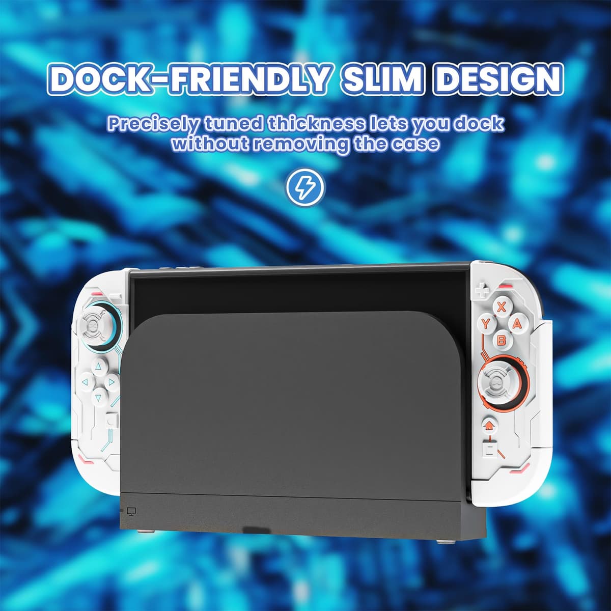 PlayVital Protective Case for Nintendo Switch 2, Stellar Mecha Ergonomic Anti-Slip Silicone Grip Cover, Dockable Hard Case Shell for Switch 2 with Joystick Cap & Sticker - White — view 2