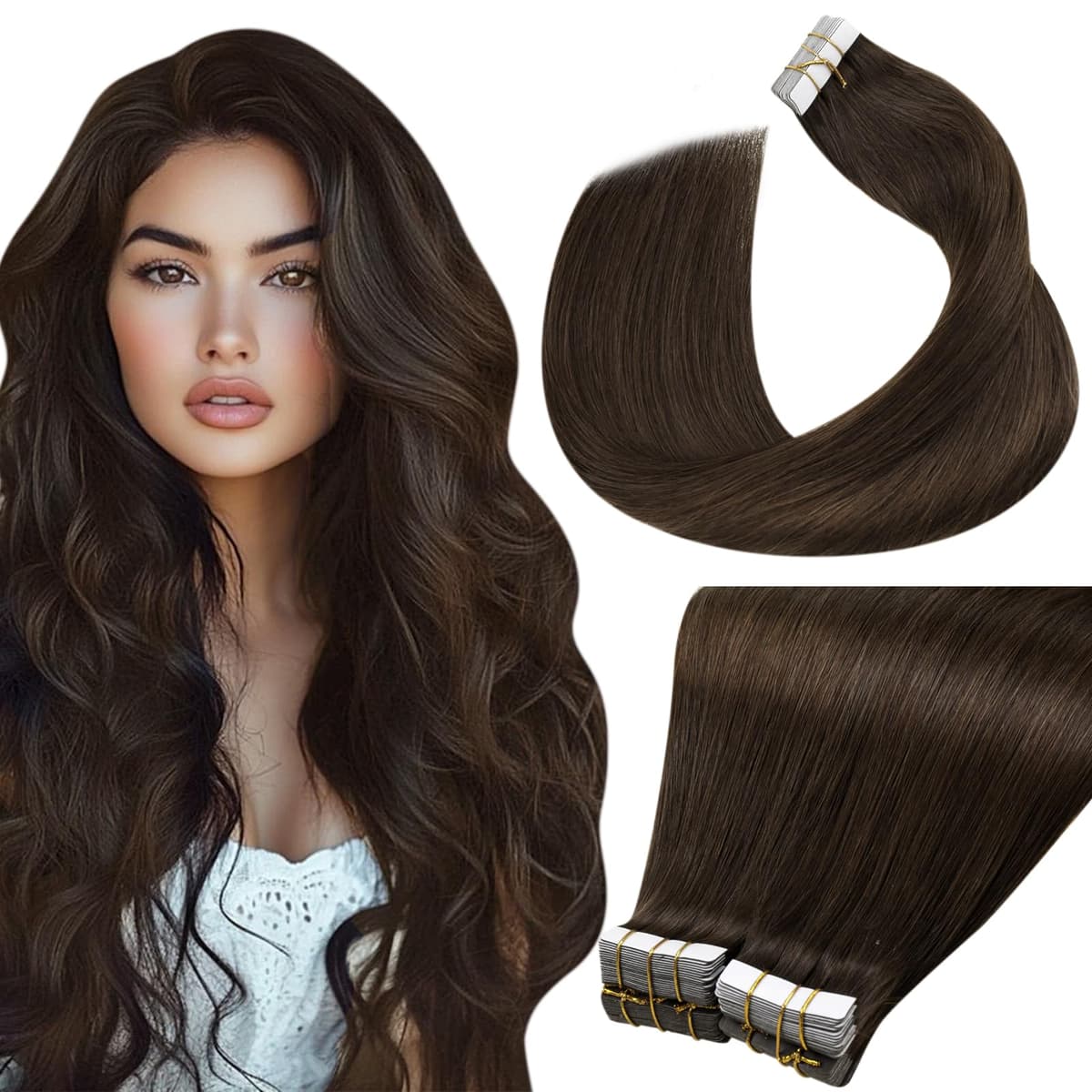 LaaVoo Tape in Hair Extensions Human Hair Blonde Tape Hair Extensions Real Human Hair Invisible Tapes Remy Straight Balayage Brown to Blonde Hair Double Sided Tabs 20pcs 50g 16 Inch #8/18/60 — view 131