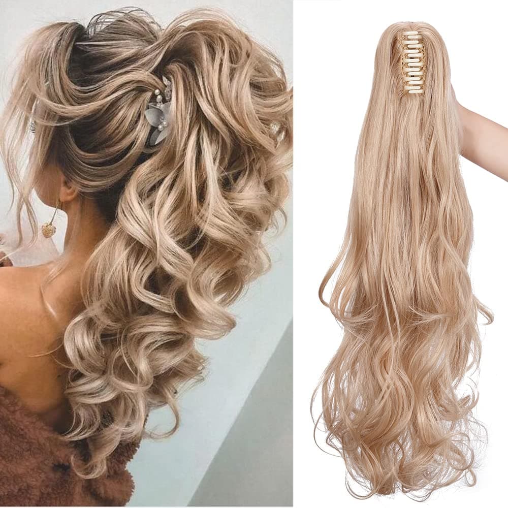 17"(43cm) SEGO Ponytail Long Synthetic Hair Looks Natural [Red Brown/Orange] Clip in Hair Extensions Curly Tail Ponytail Extension (90g) — view 27