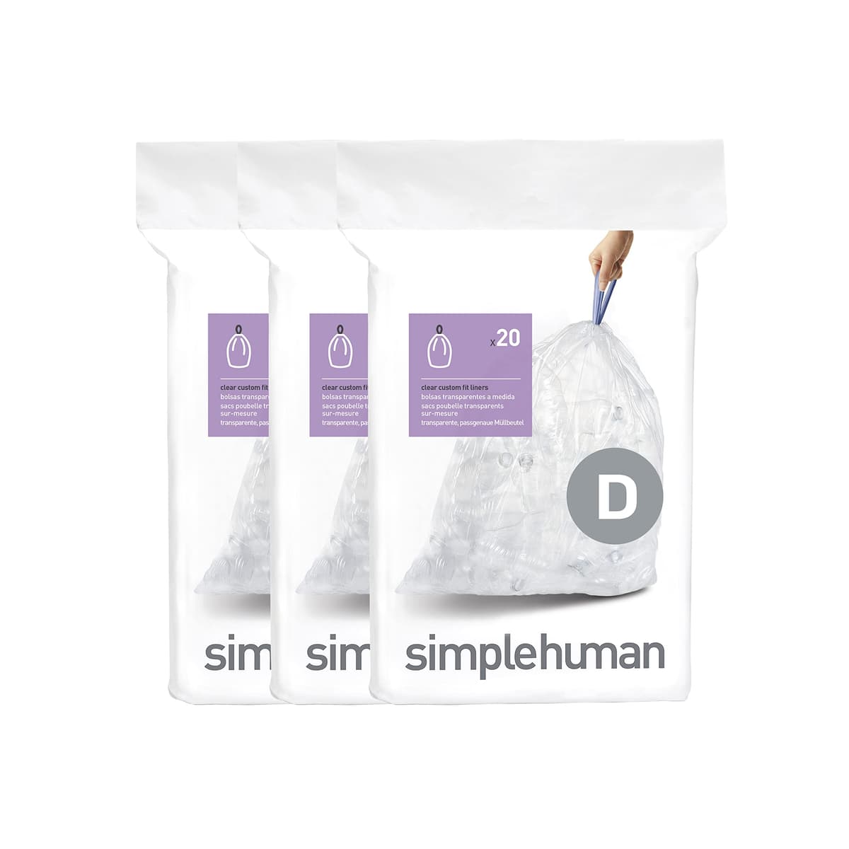 simplehuman CW0408 3 x paquete de 20 bolsas de basura a medida (60 bolsas), código V, plástico blanco — view 10