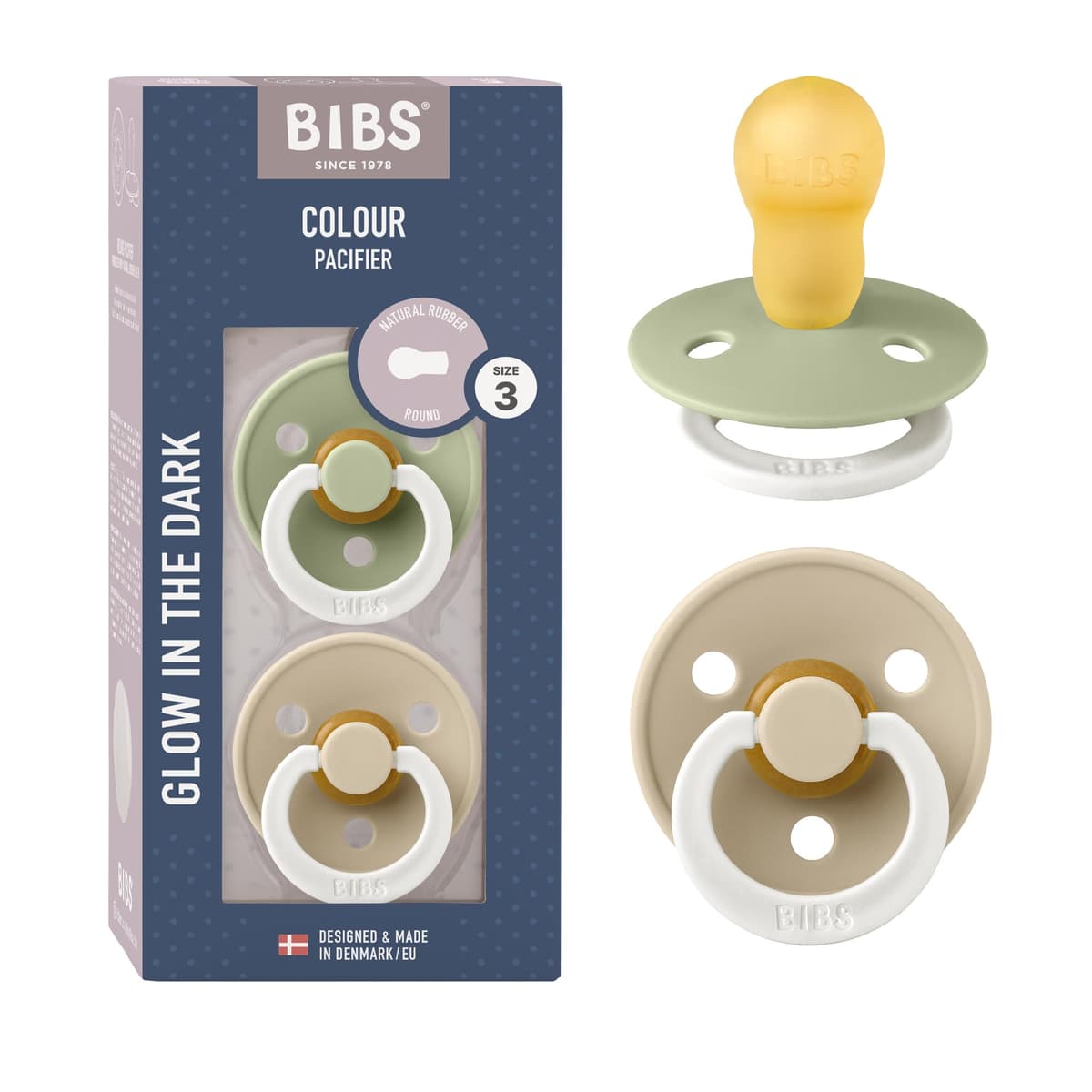 BIBS Colour Soother 2-Pack, BPA Free Dummy Pacifier, Round Nipple. Natural Rubber Latex, Size 2 (6-18 Months), Sky Blue/Steel Blue — view 56