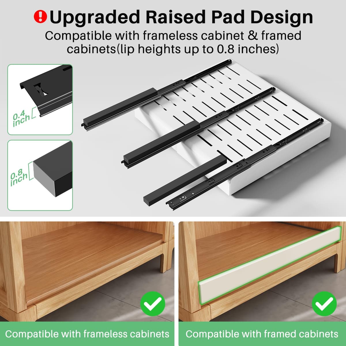 Pull out Cabinet Organizer, Expandable(12"-20") Heavy Duty Slide out Drawers Fixed with Adhesive Nano Film for Pots, Roll out Shelf Storage for Kitchen Base Cabinet, Pantry, Bathroom Cupboard — view 3