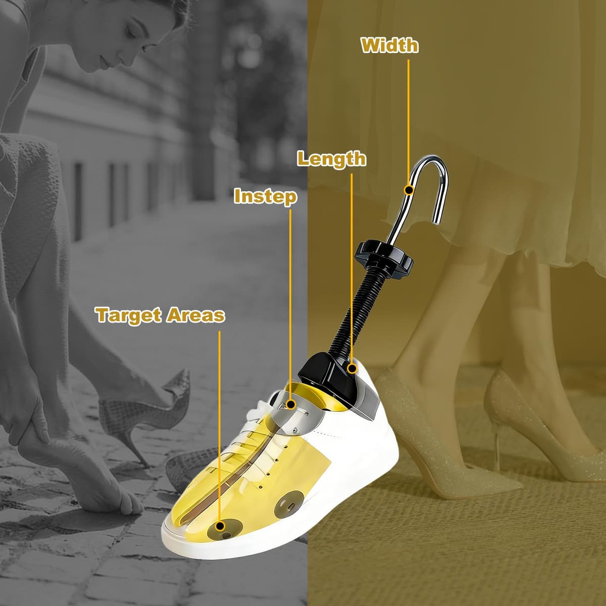 Veebmys Ensanchador de Zapatos Universal, 1 Par con Sistema 4 Vías y Almohadillas, Regulación de Longitud y Anchura, para Botas, Zapatos Deportivos, de Cuero, con Tacón, 35-42 — view 6