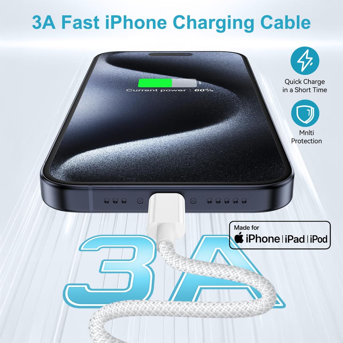 iPhone Charger Cable 1M 2Pack [Apple MFi Certified ], USB to Lightning Cable for iPhone 14 13 12 11 Pro Max XS XR X 8 7 6 Plus SE iPad, Braided iPhone Fast Charger Cable Apple Charging Cable Lead — view 2