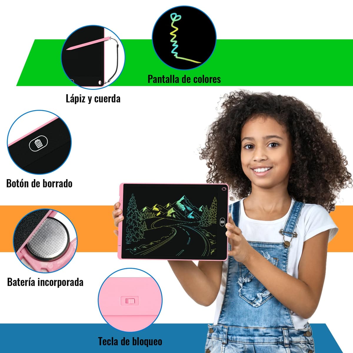 3 Packs 12 Pulgadas Tableta Escritura LCD, Electight Tablet Escritura Pantalla Colorido Infantil, Juguetes Educativo Niños con Borrable y Bloqueo Función, para el Hogar, Escuela, Azul+Rosa+Morado — view 4