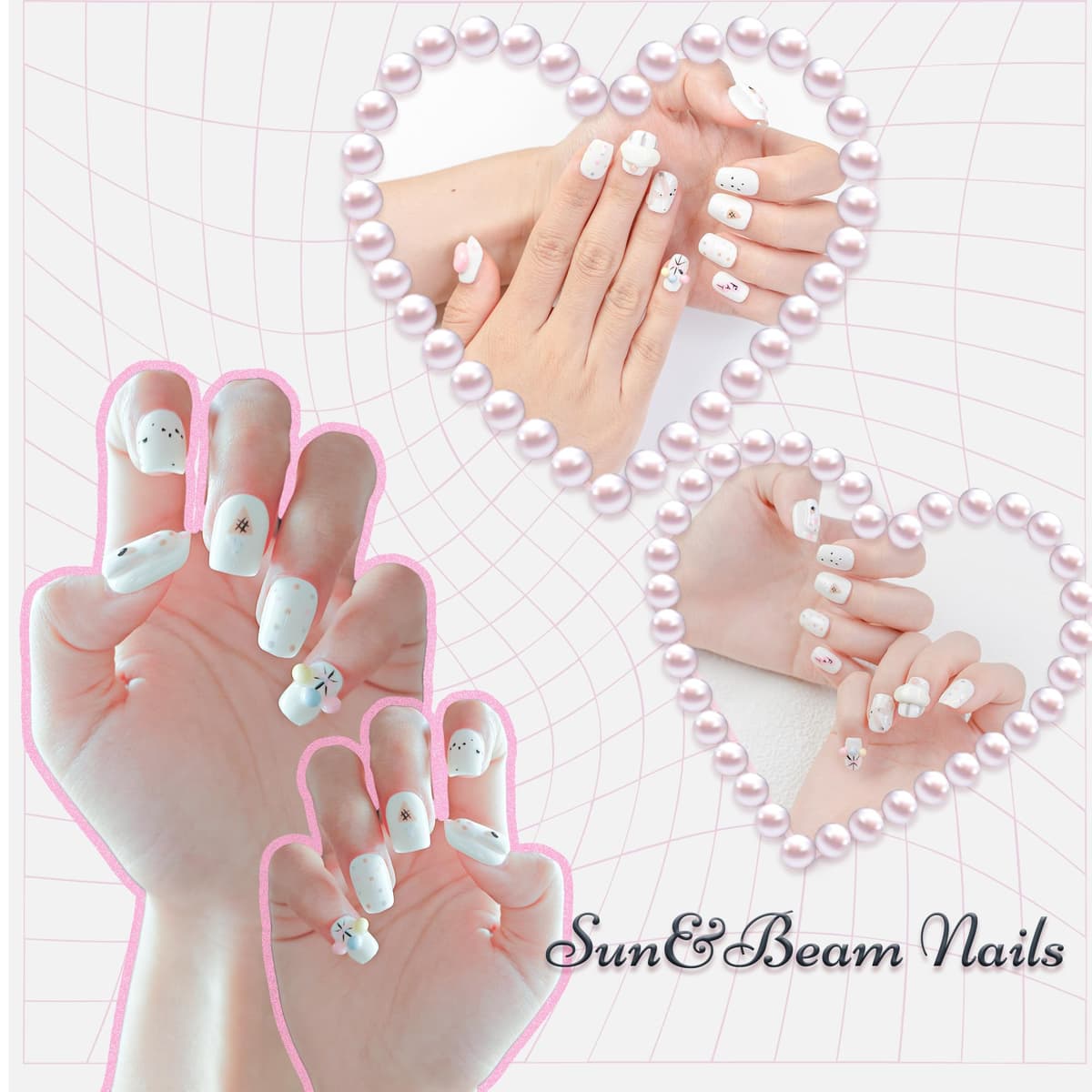 Sun&Beam Nails Handmade Press On Nail Long Coffin Ballerina Pink Flower Acrylic Fake Tip 3D Design Art Charms Cute with Storage Box 10 Pcs (S) — view 238