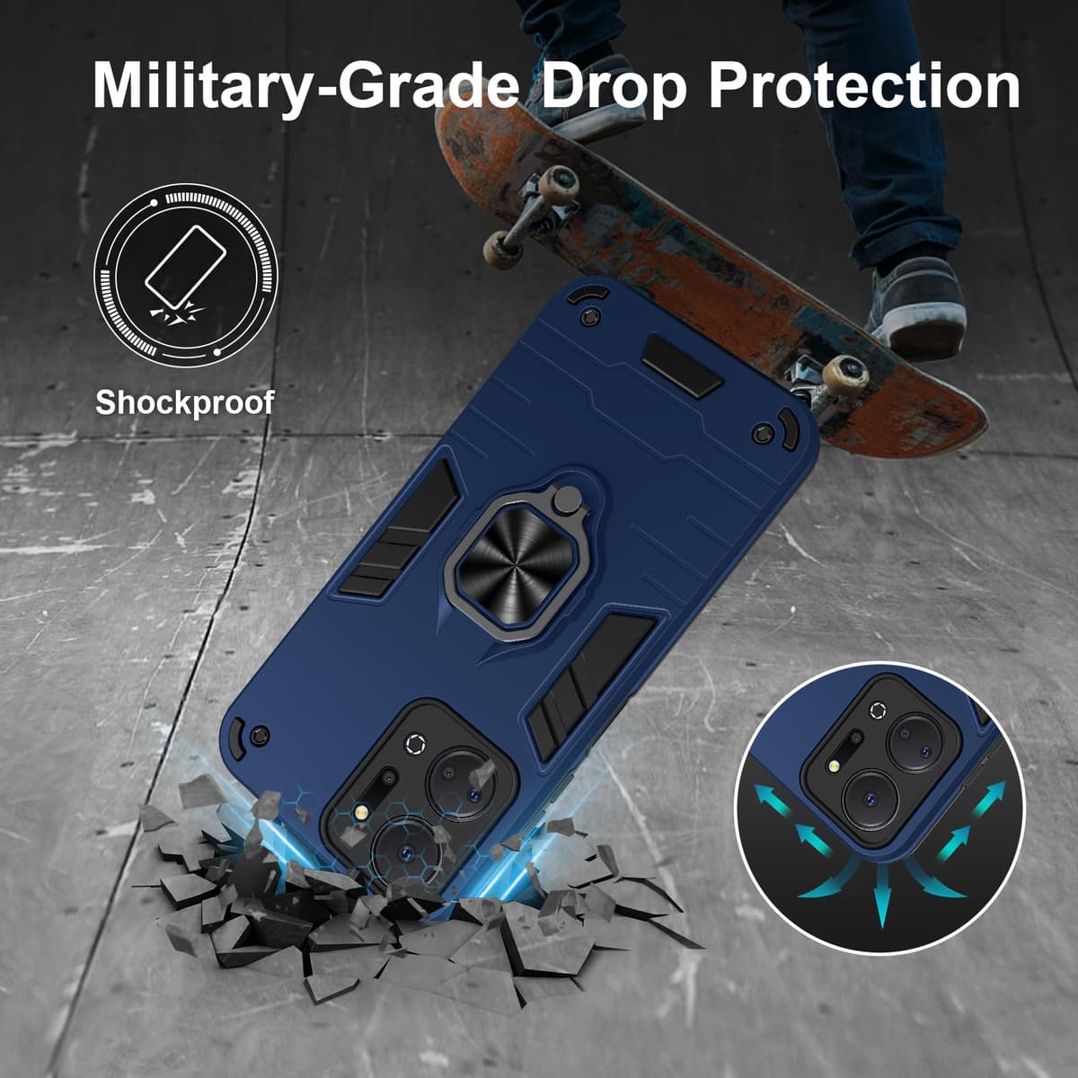 Funda para CMF Phone 2 Pro, Carcasa Antigolpes con Soporte anular metálico, Case Protectora de Grado Militar, Negro — view 817
