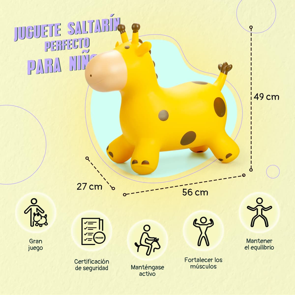 U&C Plant Animal Saltarín Caballo con Bomba Saltador niños Animal de Salto Saltar para niños de 1 a 6 años Bouncy Animal para Bebes & niño pequeño Sin BPA,Jirafa — view 3