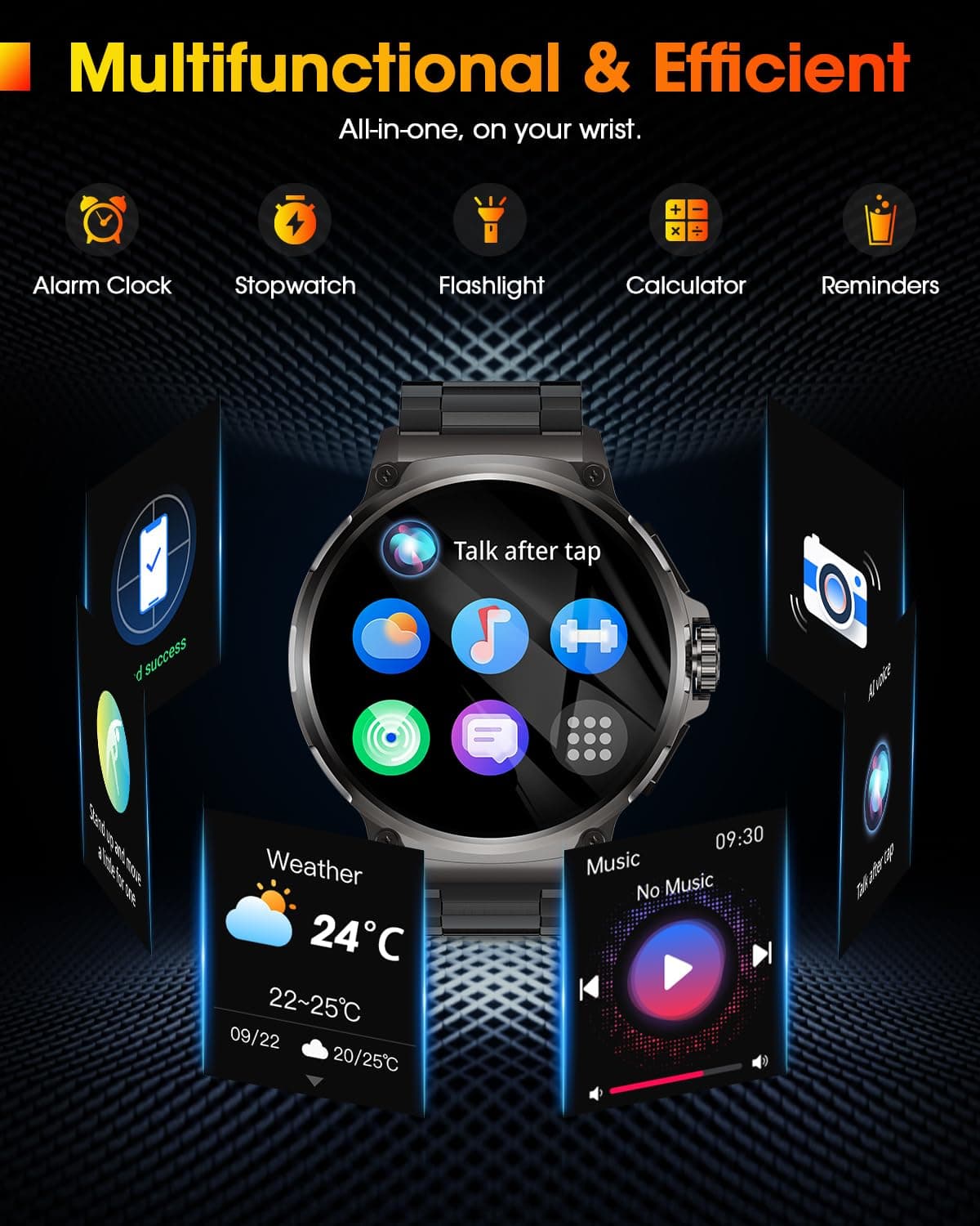 Reloj Inteligente Hombre con 1000mAh Batería, 1.92" AMOLED, 5ATM Impermeable Smartwatch Militar con Llamadas, 120+ Modos Deportivos, 24/7 Pulsómetro/Sueño/Podómetro Pulsera Actividad Android iOS Negro — view 8