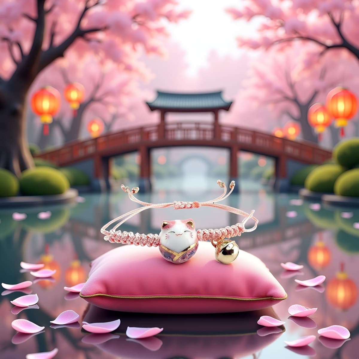 Pink Lucky Cat Maneki Neko Bacelet Adjustable Ceramic Bead Girls Clothing, Shoes and Jewelry — view 3
