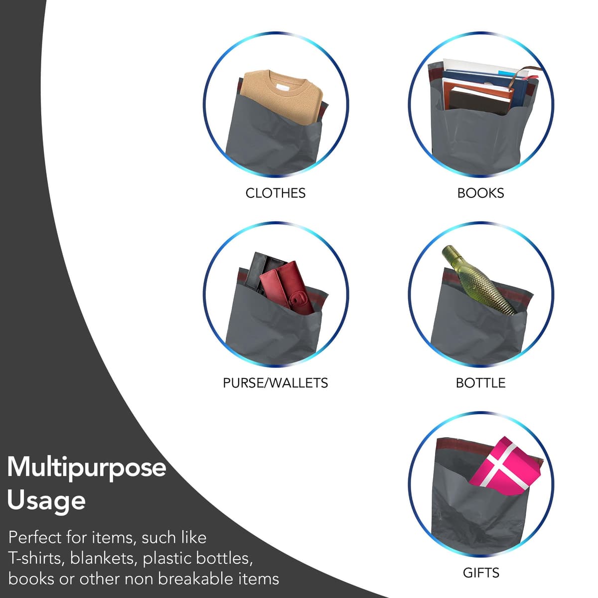 50 Mixed Grey Mailing Poly Postal Self Seal Bags 5 Sizes 10 from Each iSOUL Small to Large Postage Packaging Assorted Mailers Posting Shipping Post Parcels Package Bags (Grey, 5 Size 50) — view 8