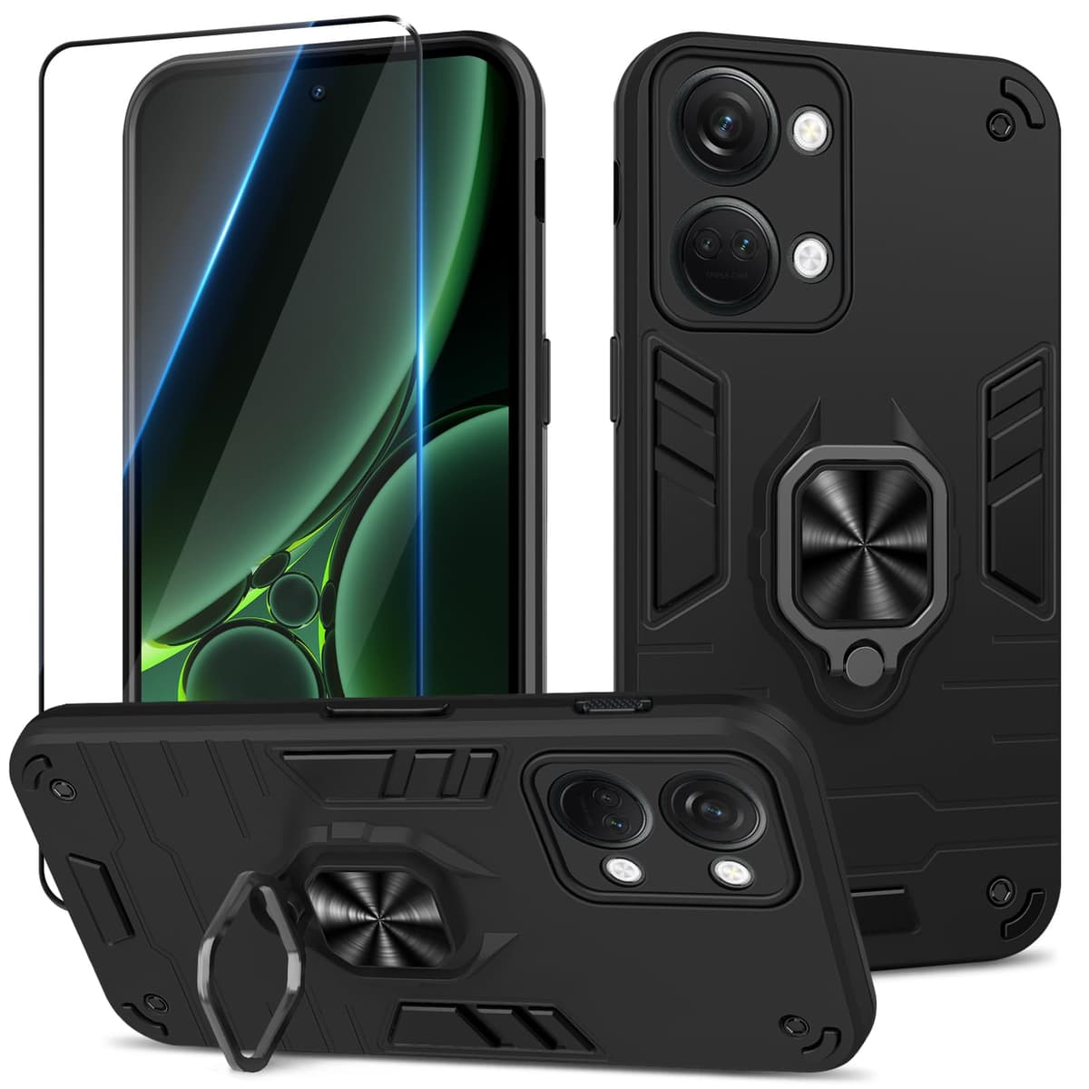 Funda para CMF Phone 2 Pro, Carcasa Antigolpes con Soporte anular metálico, Case Protectora de Grado Militar, Negro — view 781