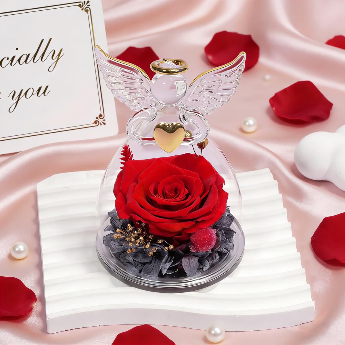 Yamonic Rosa Eterna Regalo Mujer,Rosa Eterna Natural Preservada con Figura Ángel Regalo Dia de la Madre, Flores Preservadas Regalos Cumpleaños Mujer Abuela, Regalos para mamá en el Día de la Madre — view 4