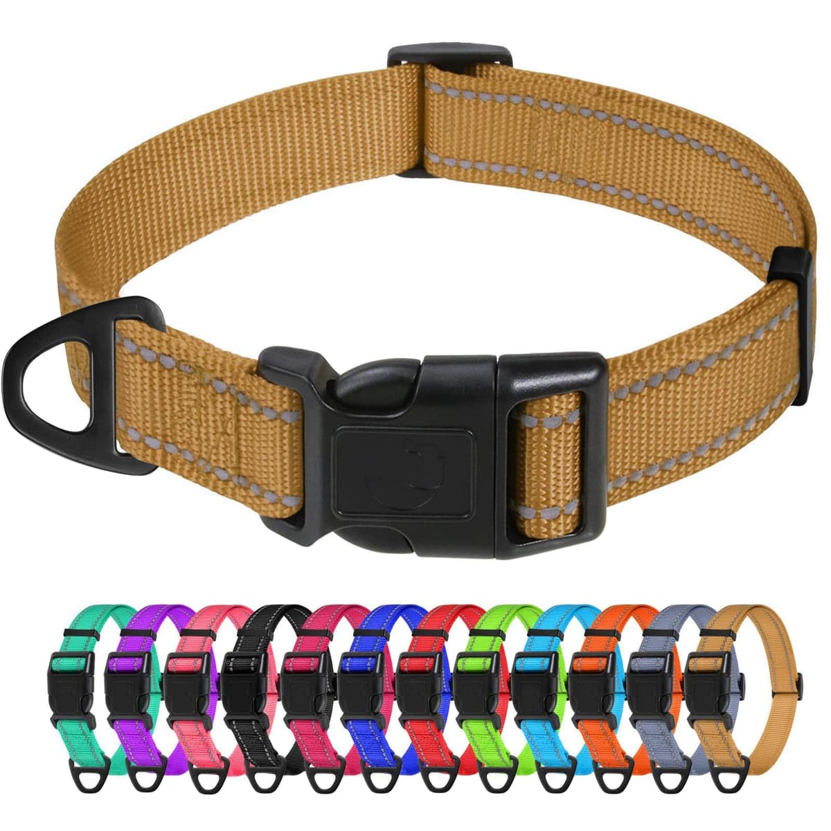 TagME Collar Perro Ajustable,Collar Nylon Reflectante,para Caminar Correr Entrenamiento,para Perros Grandes,Caqui,2.5cm De Ancho