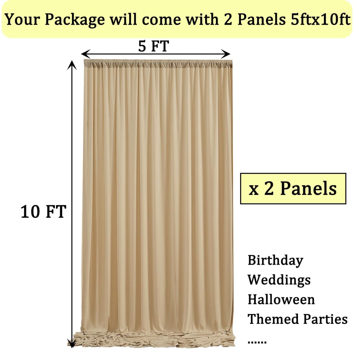 10ft x 10ft Wrinkle Free Beige Backdrop Curtains for Parties, Polyester Photo Backdrop Drapes 2 Panels 5x10ft Cloth for Wedding Birthday Party Photography Background — view 5