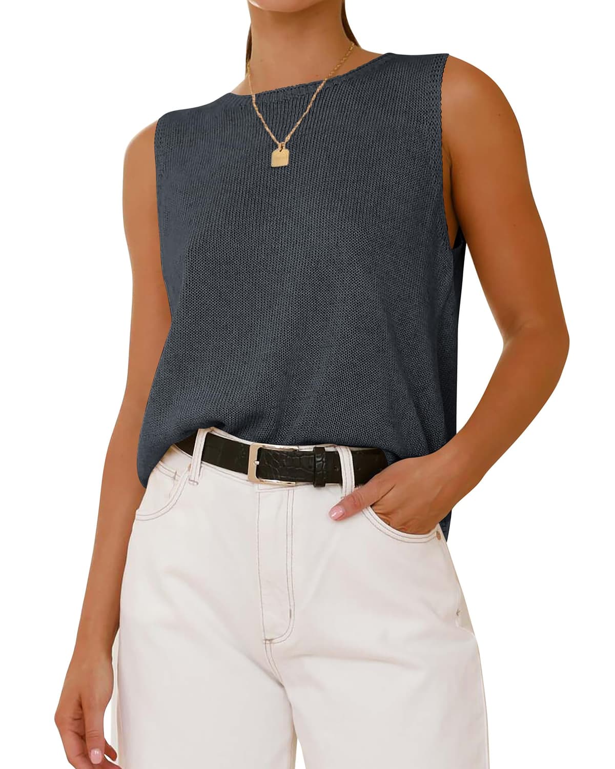 BTFBM Women's Sleeveless Sweater Vest 2026 Summer Crew Neck Ribbed Knit Lightweight Pullover Casual Loose Fit Tank Tops — view 13