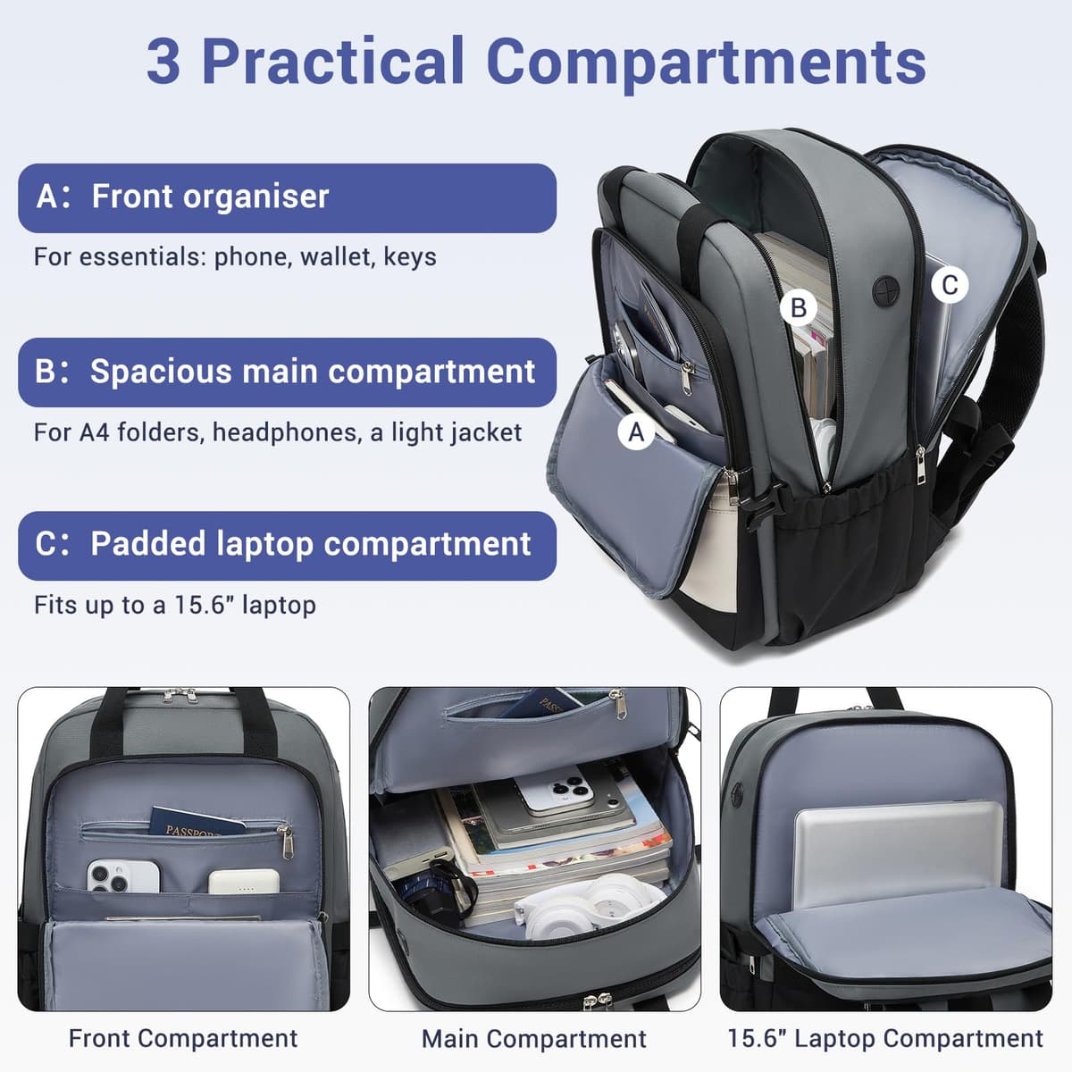 Kono Laptop Backpack Womens with Pouch Pocket for Large Capacity Cup, 15.6 Inch Laptop Bags for Women, Travel Backpack Water Resistant Large Rucksack for Work Business School College Teacher Girls — view 2