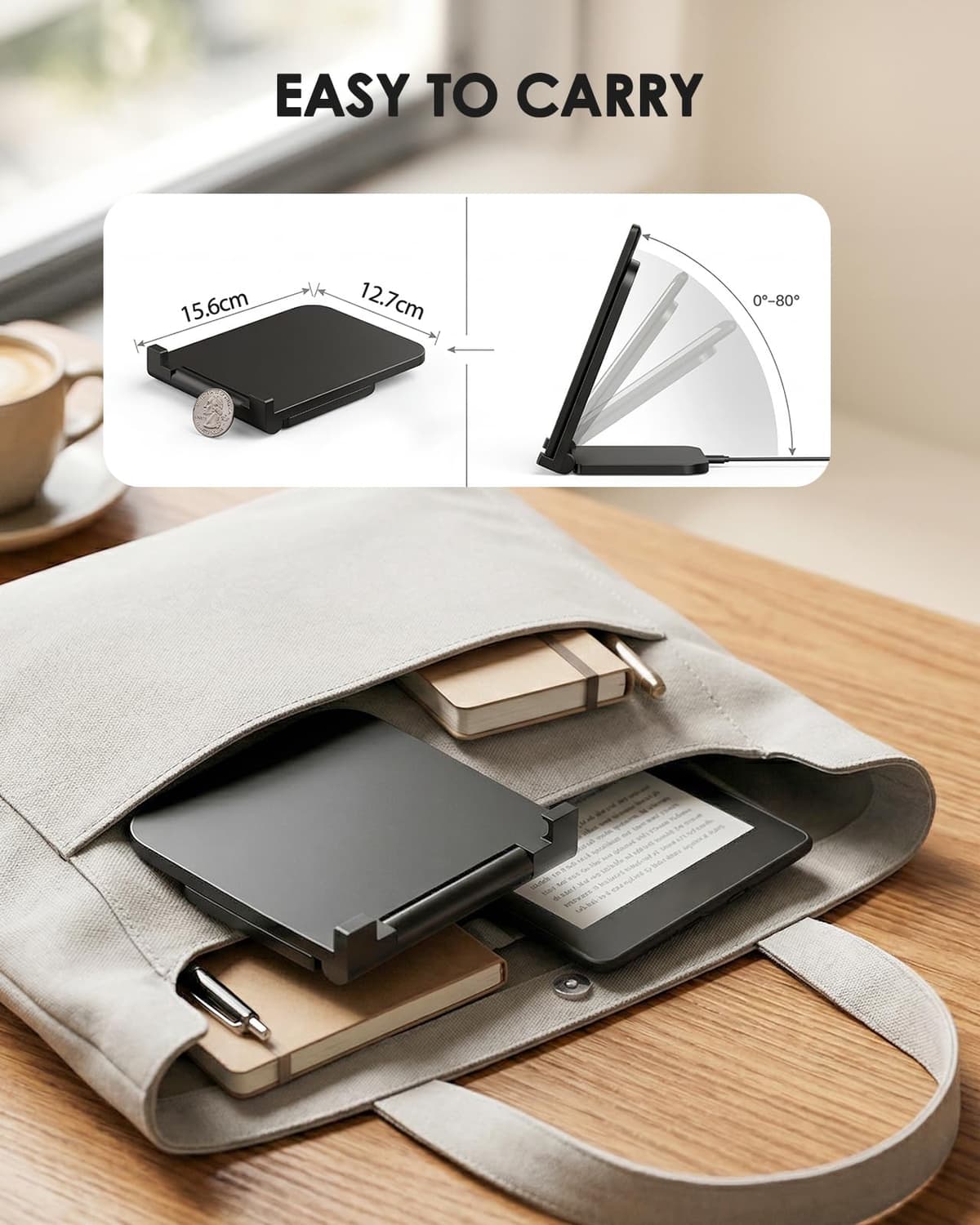 Doohoeek Foldable Wireless Charging Dock for Kindle Paperwhite Signature (2022/2024), Colorsoft & Galaxy Ebook – Compact Charger Station with Adjustable Angle, Auto‑Stop Safety — view 5