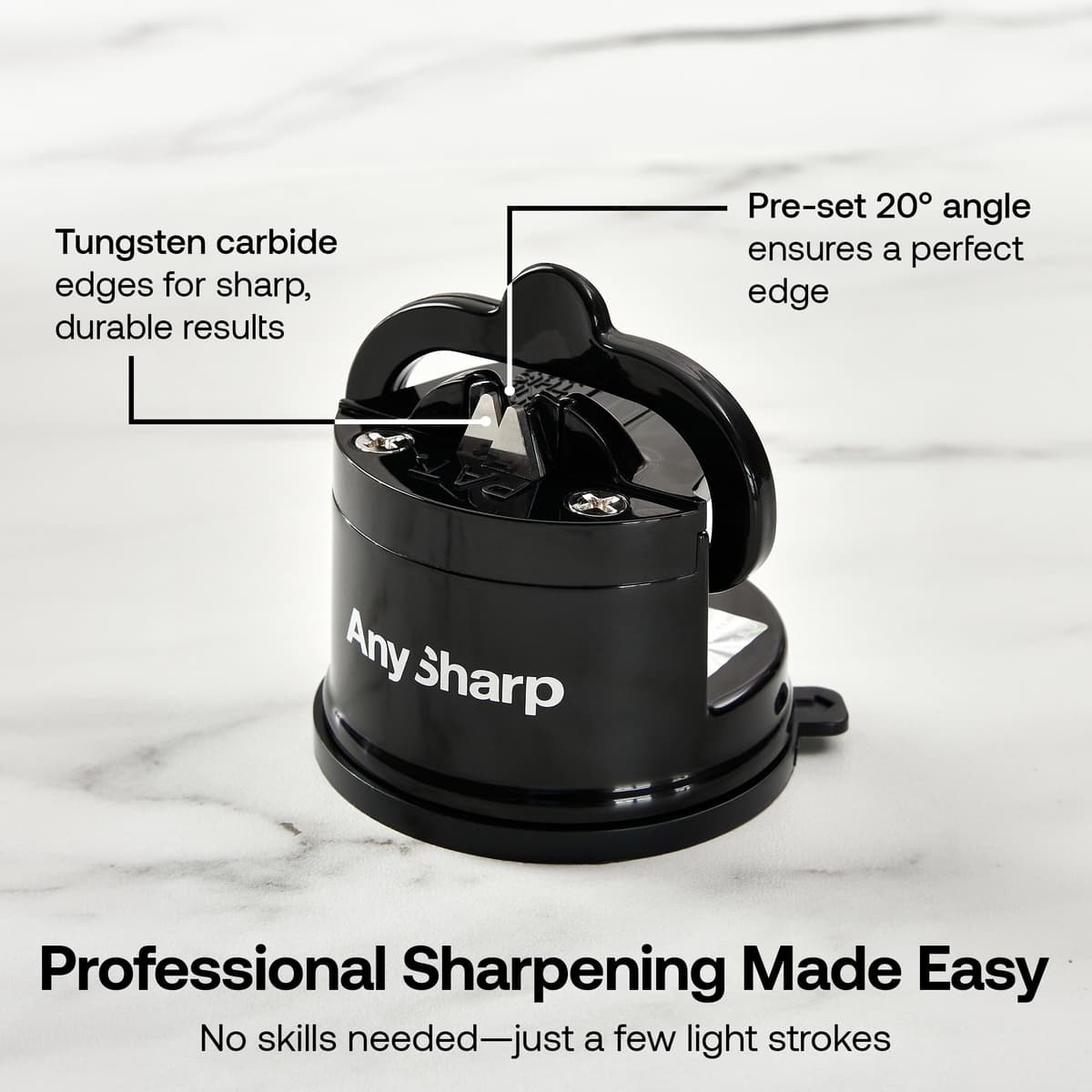AnySharp Knife Sharpener, Hands-Free Safety, PowerGrip Suction, Safely Sharpens All Kitchen Knives, Ideal for Hardened Steel & Serrated, World's Best, Compact, One Size, Black — view 4