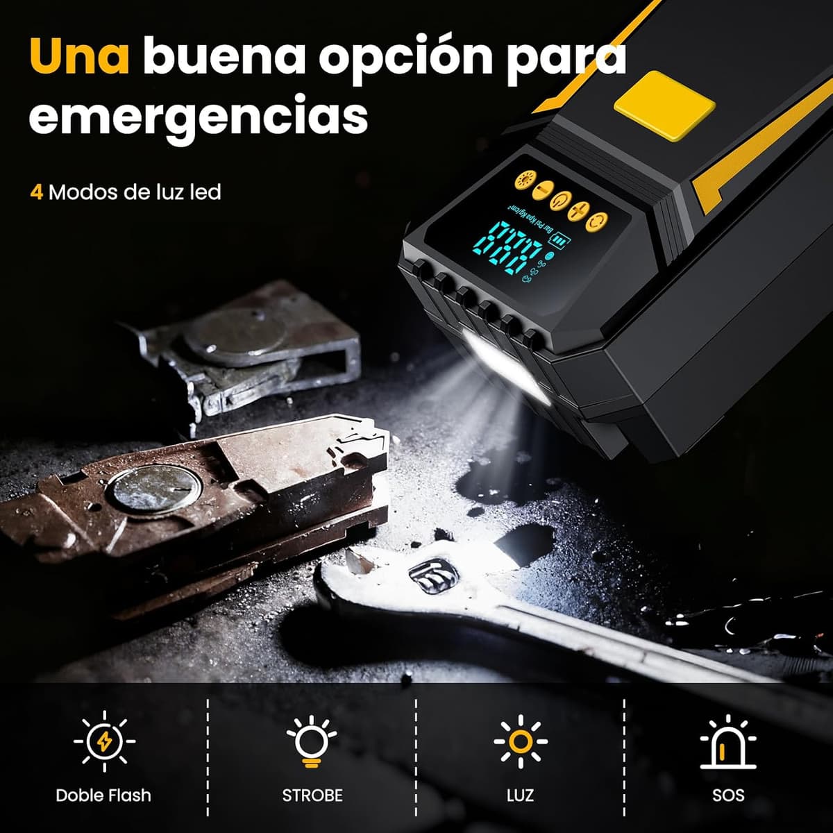 Inflador Ruedas Coche - Compresor Aire Portatil 12V DC, Compresor Aire Coche 150PSI con Linterna - para Coches/Motos/Bicicletas/SOS Emergencia, Presión Preestablecida y Apagado Automático — view 5
