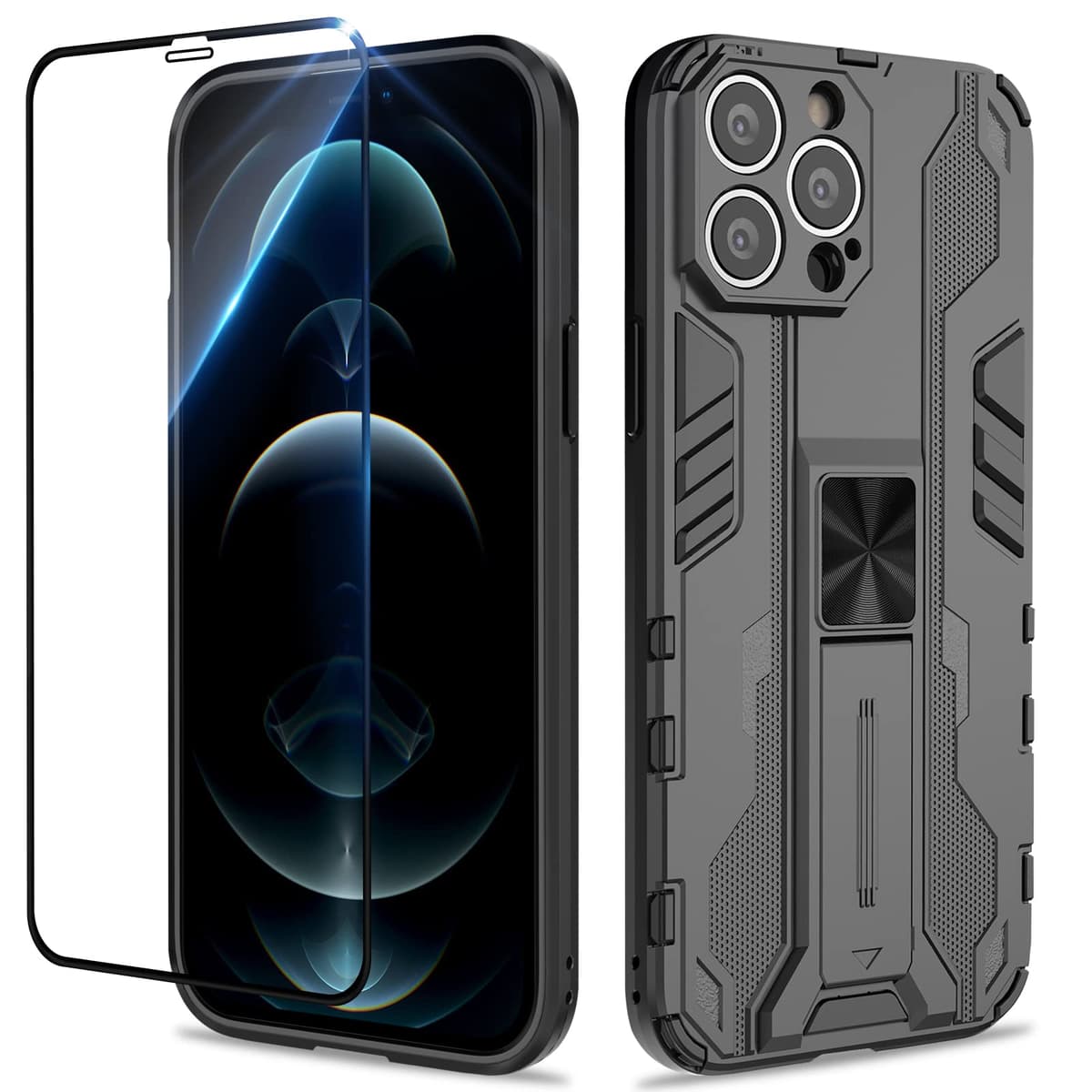 Funda para CMF Phone 2 Pro, Carcasa Antigolpes con Soporte anular metálico, Case Protectora de Grado Militar, Negro — view 1702
