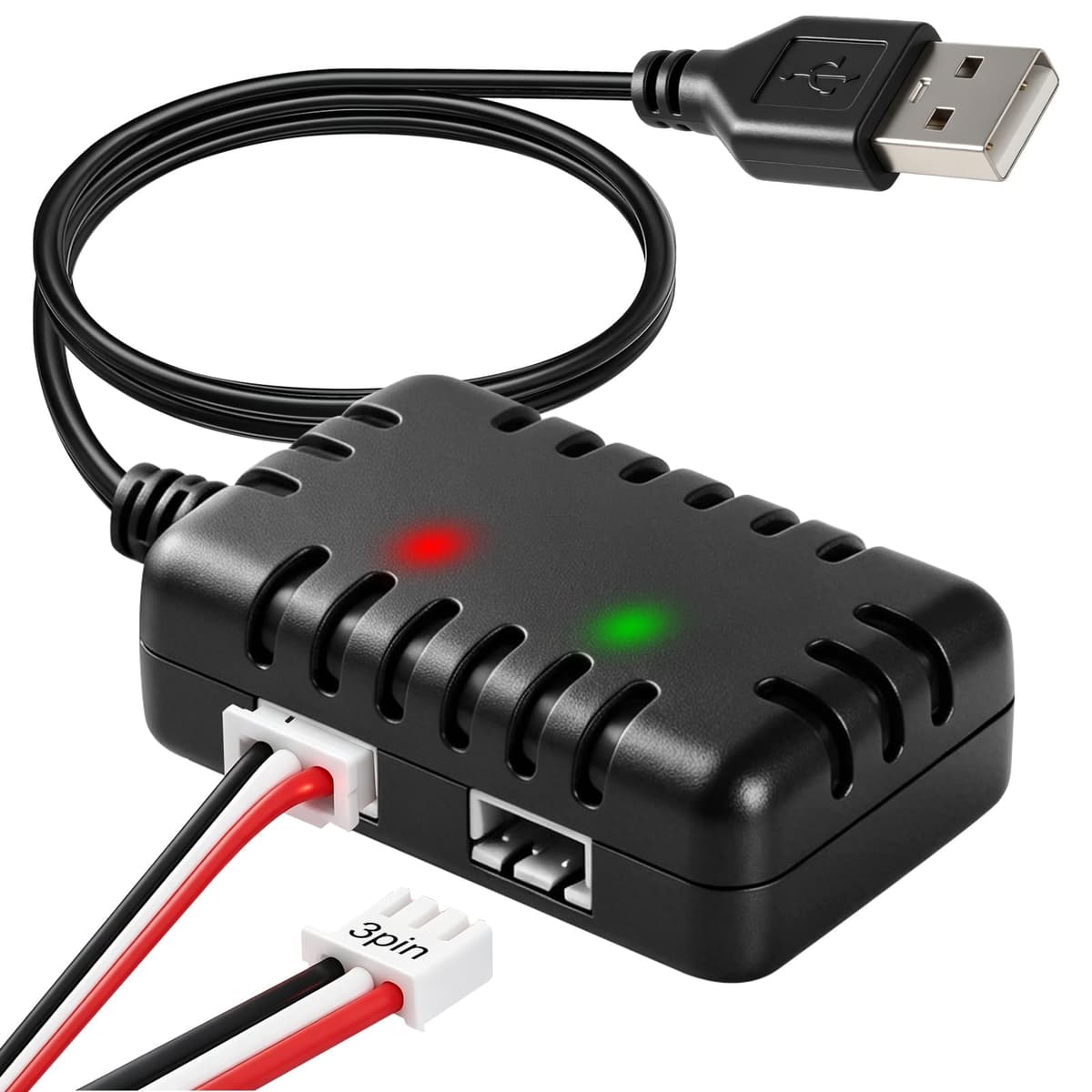 Cable Cargador 2S 7.4V 1A USB 1 a 2 para SCX24 RC, Cargador LiPo con Conector XH-3PIN, Cable Balanceador Carga Rápida y Segura para Barco Axial SCX10 Coche RC Drone Quadcopter