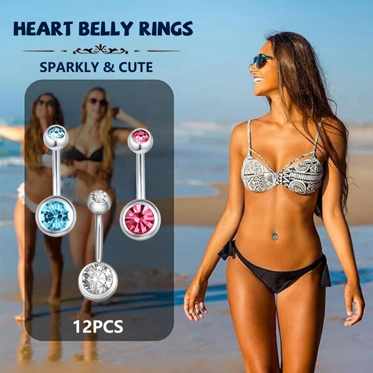 Aucuu 3/4/5/12/20PCS Piercing Ombligo, 14G de Acero Inoxidable, Forma de Barra Curvada y Circonita CZ Cúbica Perla Ombligo Joyería para Mujeres Hombres — view 4