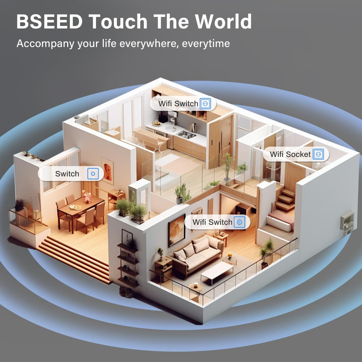 BSEED Interruptor táctil y enchufe pared,Toma de corriente con USB C,Panel de Vidrio con pulsador LED,Sin Función Wifi,1 Gang 1 Vía+1 Enchufe USB/Tipo C,157mm Gris — view 3