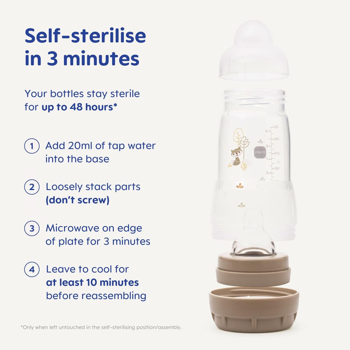 MAM Easy Start Anti-Colic Baby Bottles | 2 Pack (2 x 260ml) | Self-Sterilising Baby Milk Bottle | Medium Flow MAM Teat Size 2 | Newborn Essentials | Linen (Various Designs) — view 4