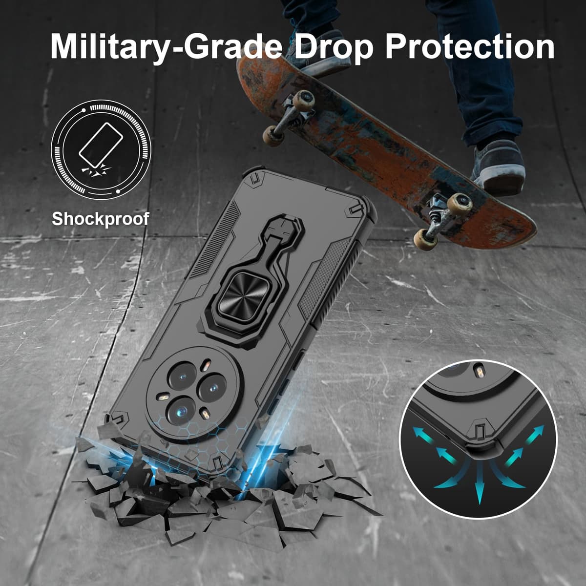Funda para CMF Phone 2 Pro, Carcasa Antigolpes con Soporte anular metálico, Case Protectora de Grado Militar, Negro — view 1443