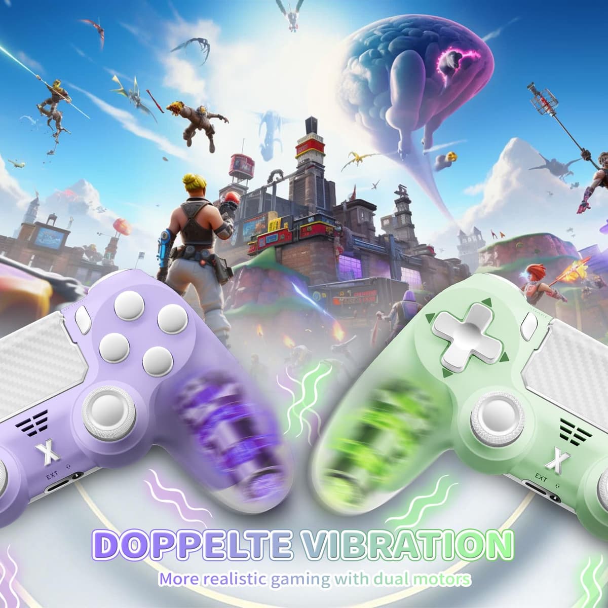 Wireless Controller for PS-4, Game Controller for PS-4/Slim/Pro/PC, Bluetooth Gamepad Joystick with Vibration Touch Panel, Upgraded Six-Axis Sensor, 3.5mm Audio Jack (Light Purple+Light Green) — view 5