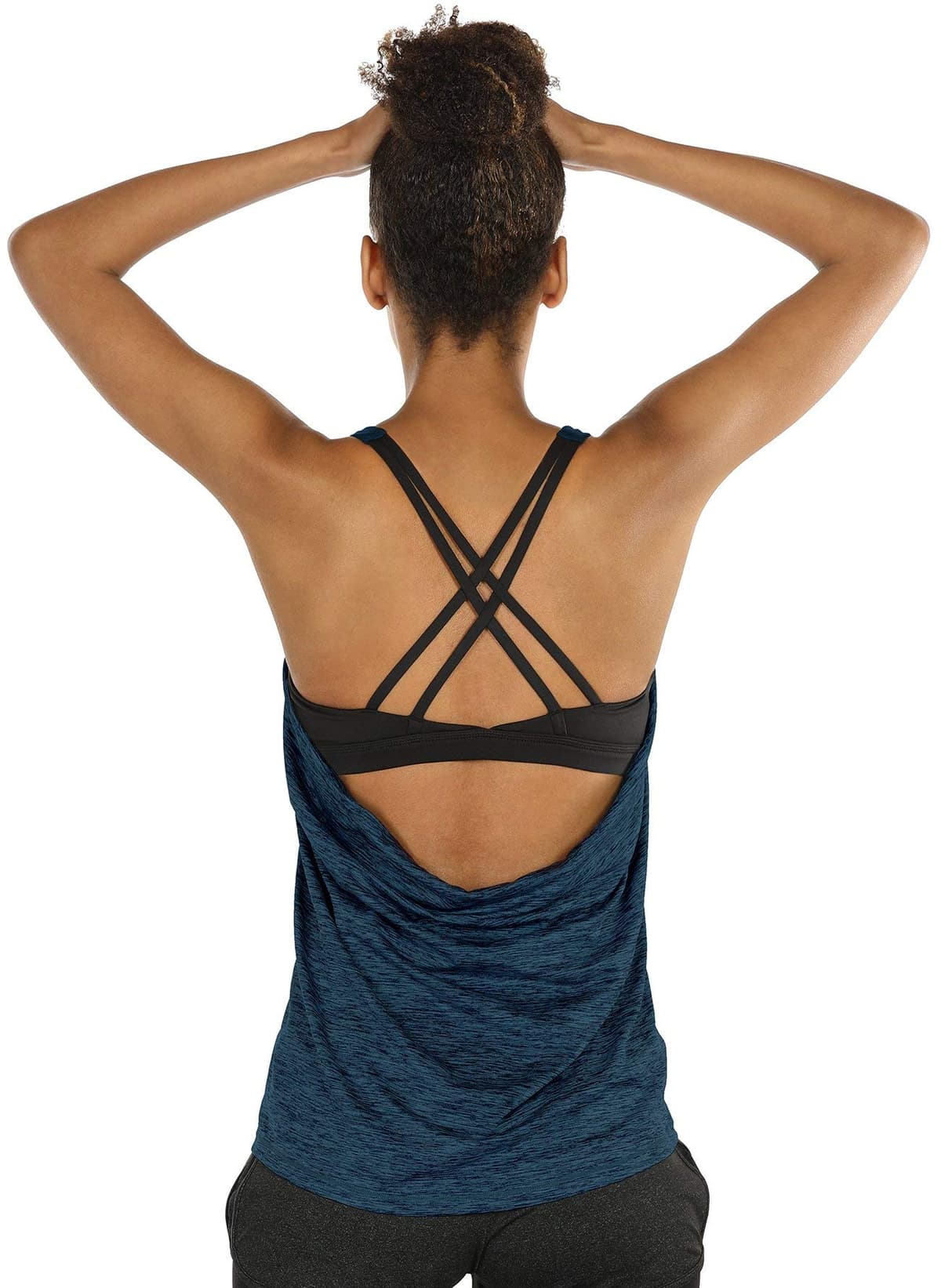 icyzone Camiseta sin mangas de entrenamiento para mujer, brasier integrado, camiseta deportiva de yoga con tirantes, camiseta deportiva para gimnasio