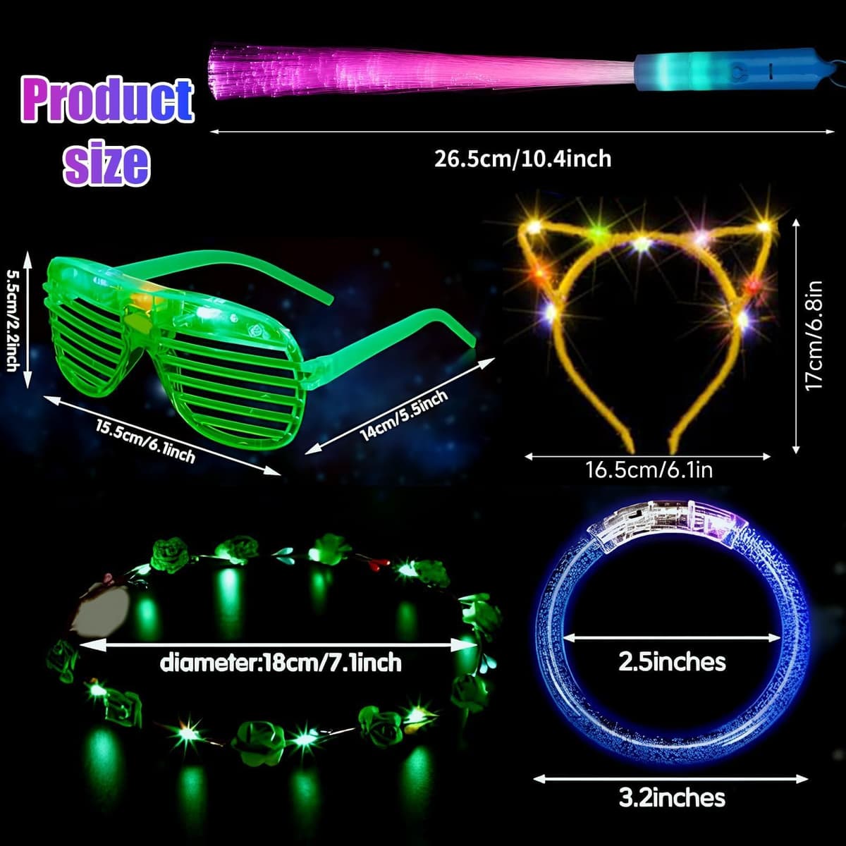 Defresit Glow Sticks Party Favors – 48 PCS LED Light Up for Adult, Flashing Glasses, Bracelets, Headbands, Fiber Optic Wand – Party Decorations — view 2